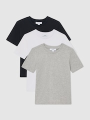 Reiss White/Navy/Grey Bless 3 Pack Cotton Crew-Neck T-Shirts - Image 1 of 3