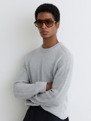 Reiss Soft Grey Beech Wool-Blend Rib-Detail Crew-Neck Jumper - Image 1 of 6