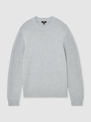 Reiss Soft Grey Beech Wool-Blend Rib-Detail Crew-Neck Jumper - Image 2 of 6