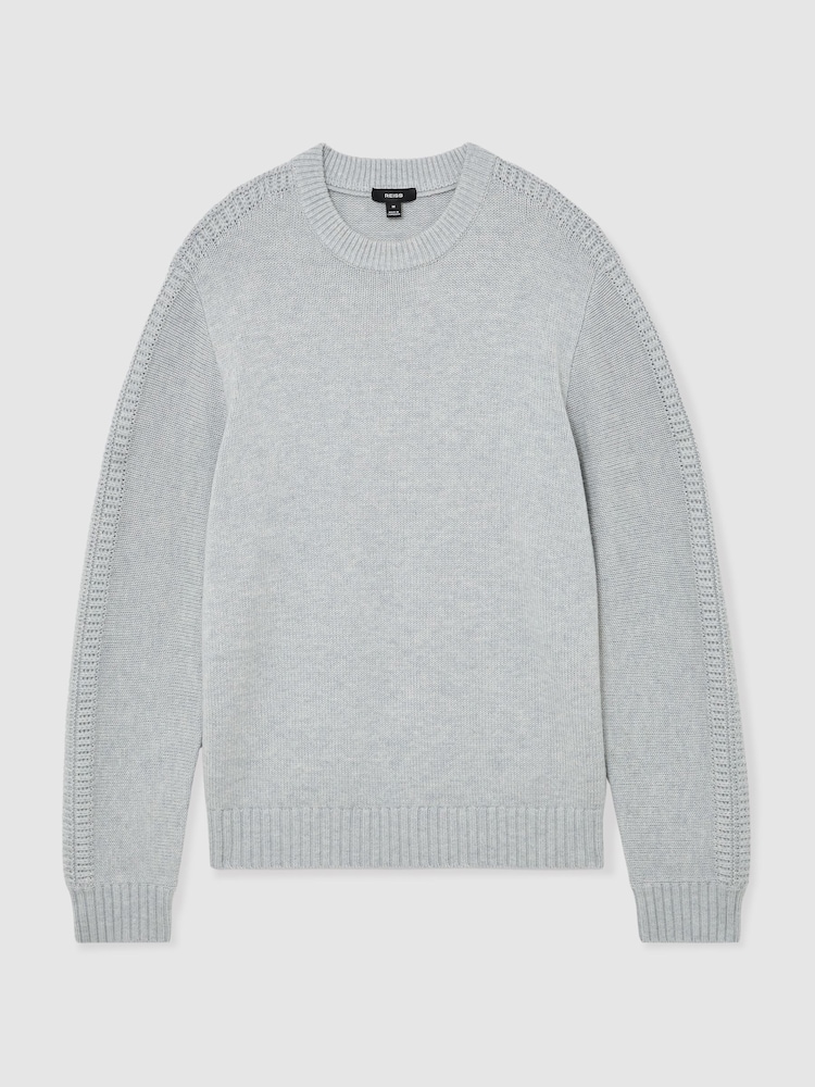 Reiss Soft Grey Beech Wool-Blend Rib-Detail Crew-Neck Jumper - Image 2 of 6