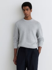 Reiss Soft Grey Beech Wool-Blend Rib-Detail Crew-Neck Jumper - Image 3 of 6