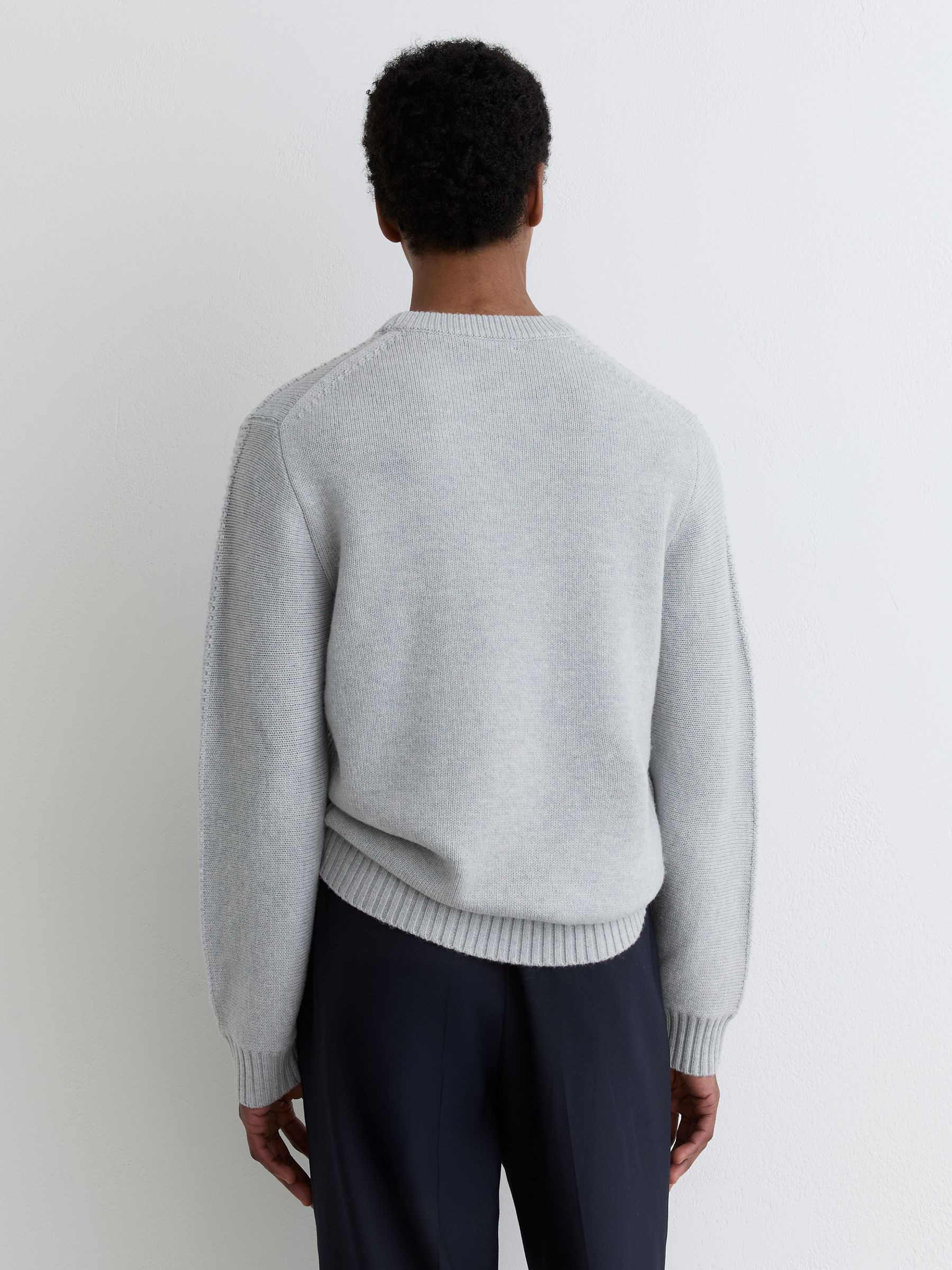 Na.e 【EVER SERIES】Crew Neck Knit グレージュ Buy Reiss Soft Grey Beech Wool-Blend Rib-Detail Crew-Neck Jumper