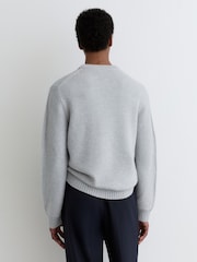 Reiss Soft Grey Beech Wool-Blend Rib-Detail Crew-Neck Jumper - Image 4 of 6