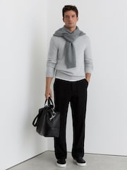 Reiss Soft Grey Beech Wool-Blend Rib-Detail Crew-Neck Jumper - Image 5 of 6