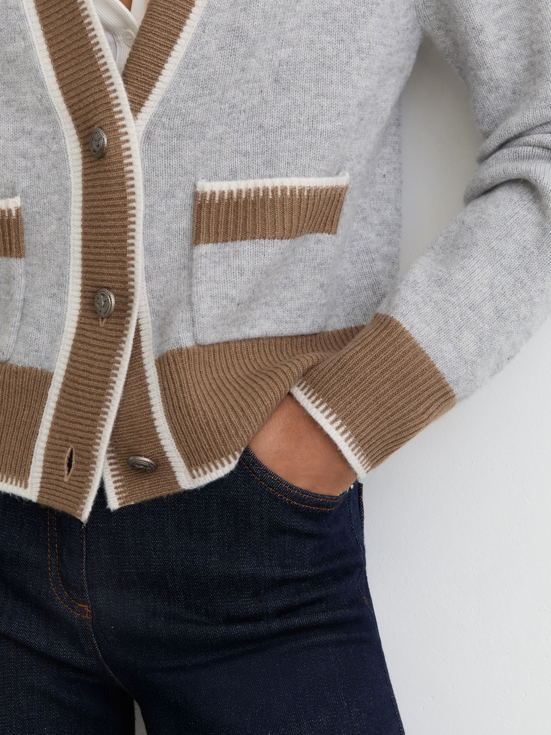 Buy Reiss Grey/Neutral Louisa Wool-Cashmere Tipped Cardigan from