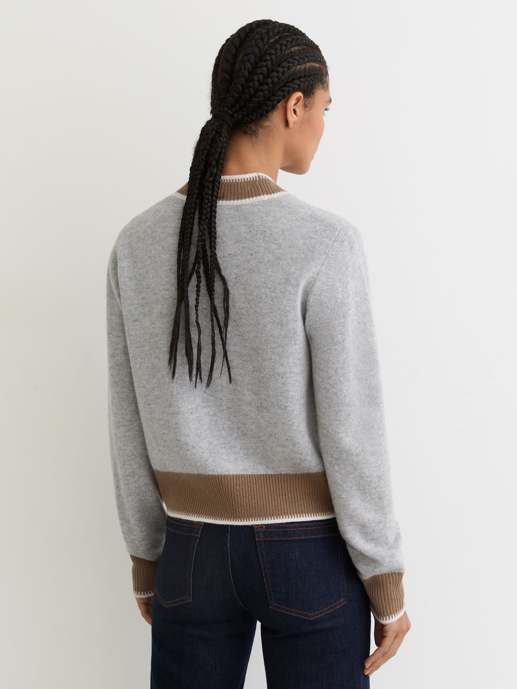Buy Reiss Grey/Neutral Louisa Wool-Cashmere Tipped Cardigan from