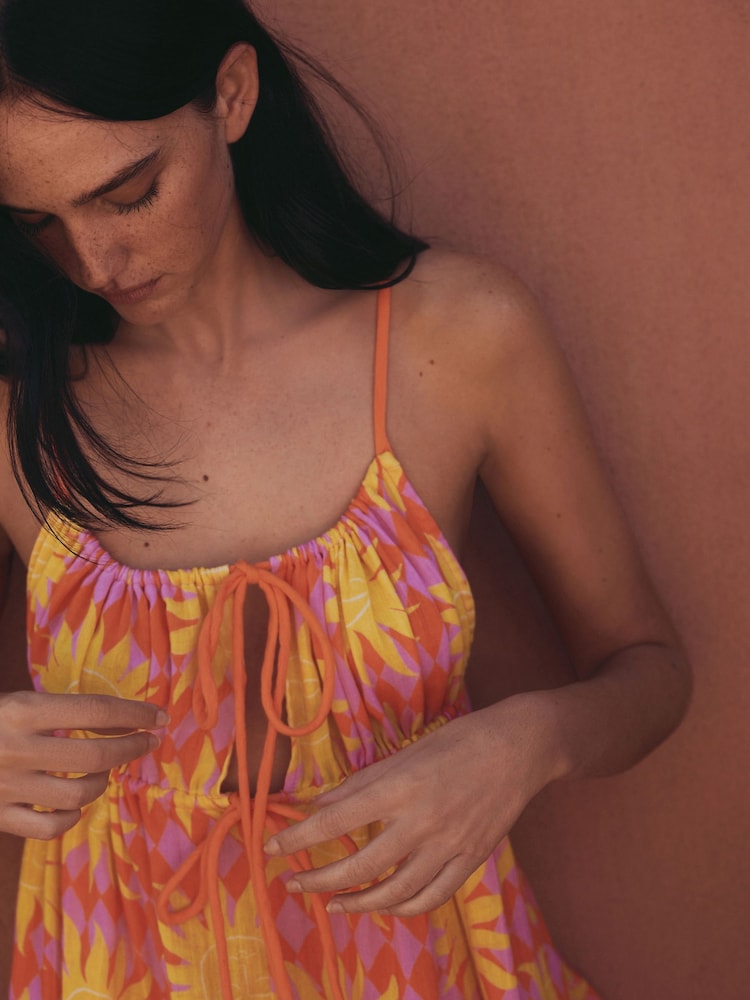 Eleanor Bowmer Pink/Yellow Sun Tiered Beach Dress - Image 2 of 4
