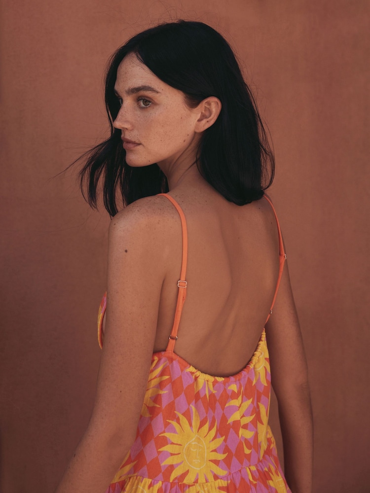 Eleanor Bowmer Pink/Yellow Sun Tiered Beach Dress - Image 4 of 4