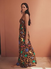 Eleanor Bowmer Leopard Icons Shirrred 100% Cotton Beach Jumpsuit - Image 3 of 8