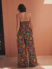 Eleanor Bowmer Leopard Icons Shirrred 100% Cotton Beach Jumpsuit - Image 4 of 8