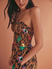 Eleanor Bowmer Leopard Icons Shirrred 100% Cotton Beach Jumpsuit - Image 5 of 8