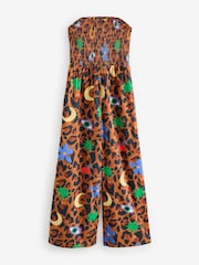 Eleanor Bowmer Leopard Icons Shirrred 100% Cotton Beach Jumpsuit - Image 6 of 8