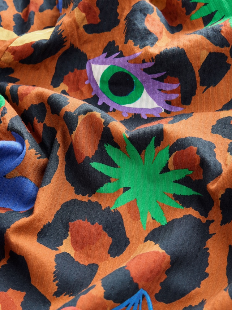 Eleanor Bowmer Leopard Icons Shirrred 100% Cotton Beach Jumpsuit - Image 8 of 8