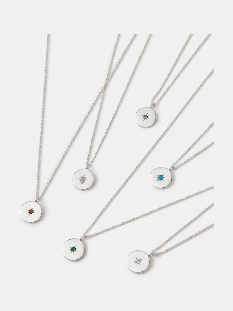 Accessorize Silver Sterling  Birthstone Disc Pendant Necklace - Image 2 of 3