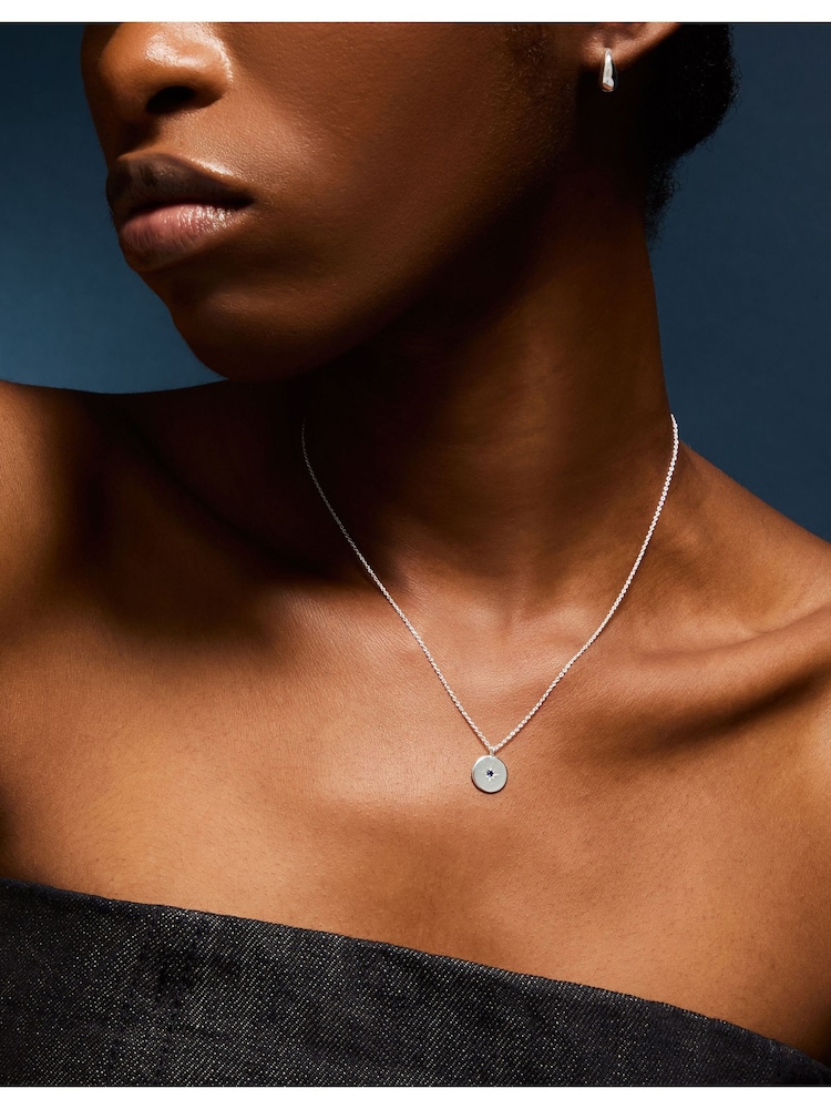 Accessorize Silver Sterling Birthstone Disc Pendant Necklace - Image 3 of 3 Accessorize Silver Sterling Birthstone Disc Pendant Necklace - Image 3 of 3