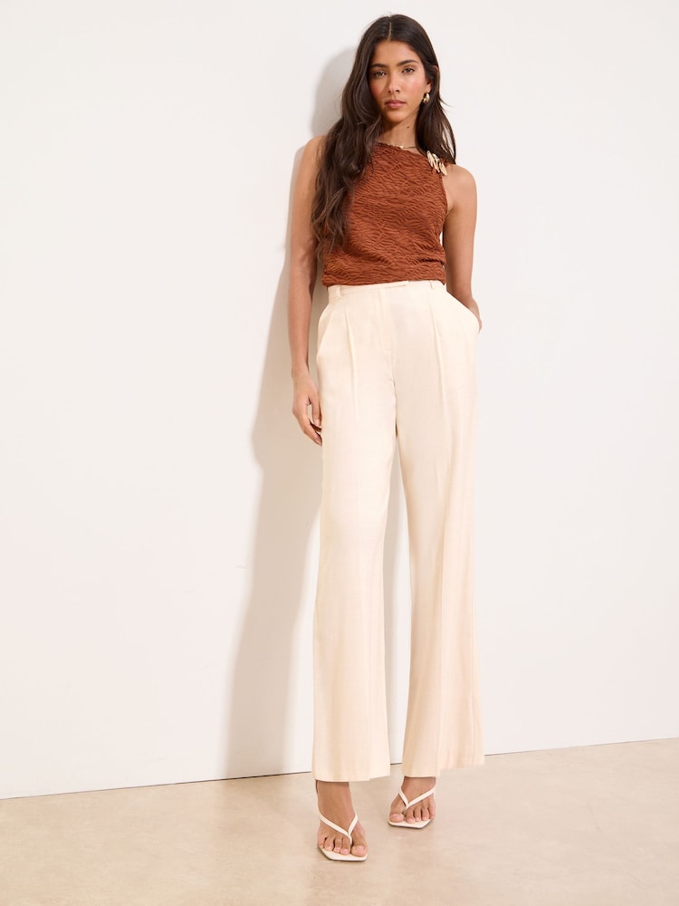 Lipsy Neutral Tailored Linen Look Wide Leg Trousers - Image 1 of 4