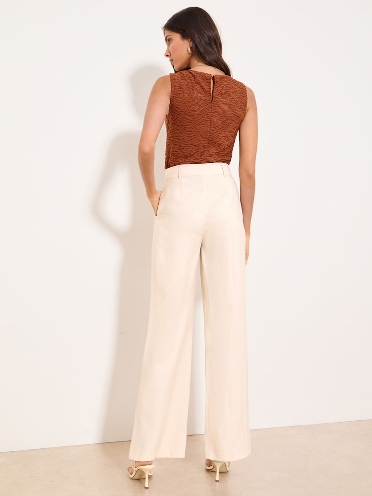 Lipsy Neutral Tailored Linen Look Wide Leg Trousers - Image 2 of 4