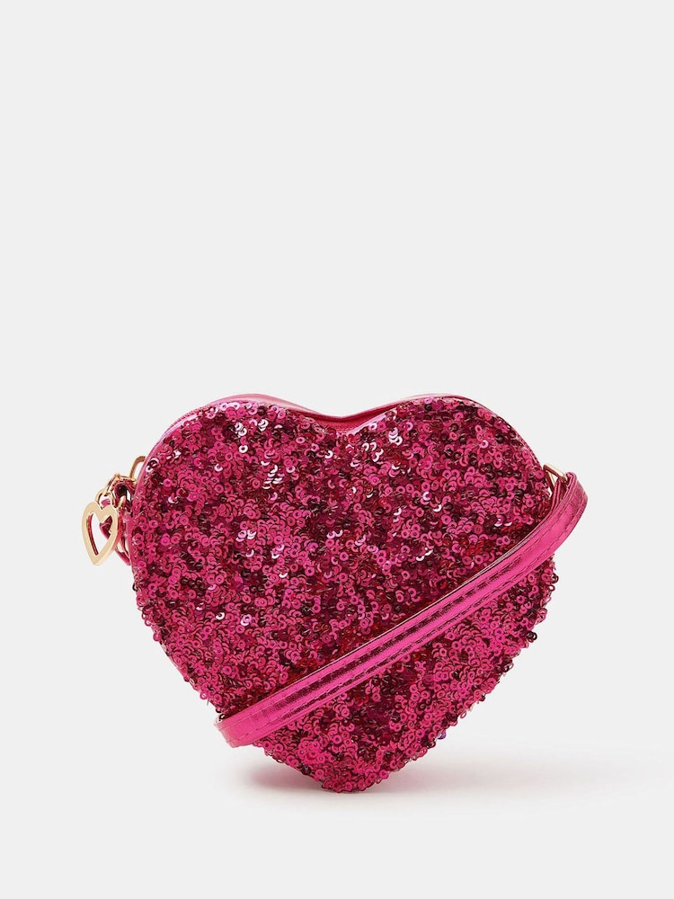 Angels By Accessorize Pink Girls Sequin Heart Bag - Image 1 of 2 Angels By Accessorize Pink Girls Sequin Heart Bag - Image 1 of 2