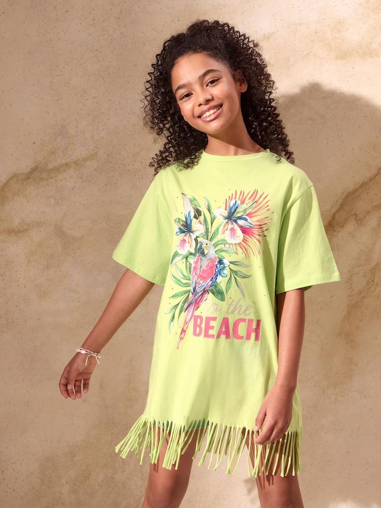 Lipsy Lime Green Jersey T-Shirt Kaftan (5-16yrs) - Image 1 of 4