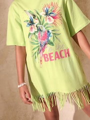 Lipsy Lime Green Jersey T-Shirt Kaftan (5-16yrs) - Image 4 of 4