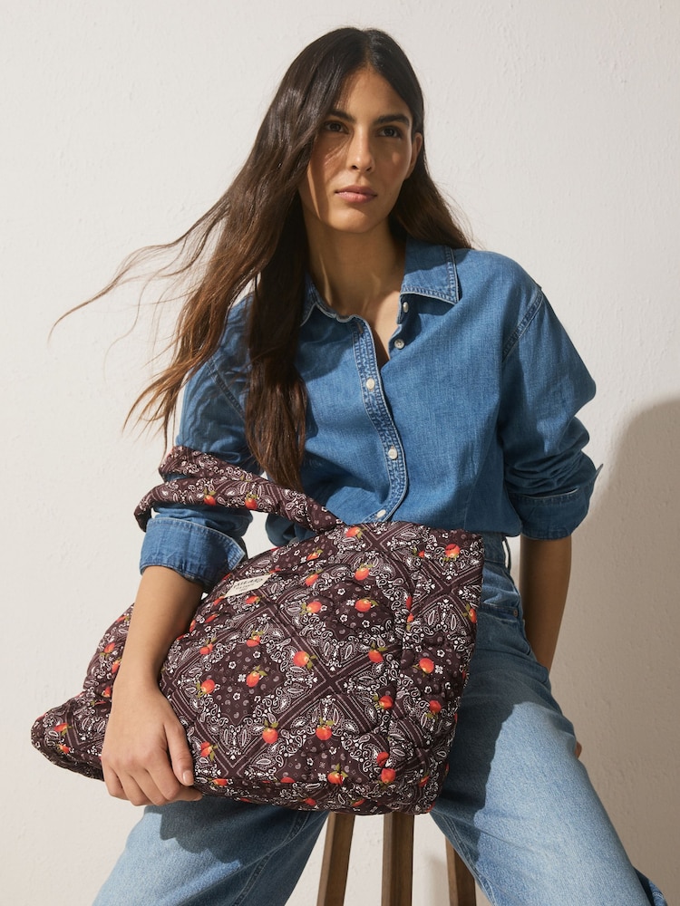 Chocolate Brown Bandana Print Nylon Tote Bag - Image 2 of 9