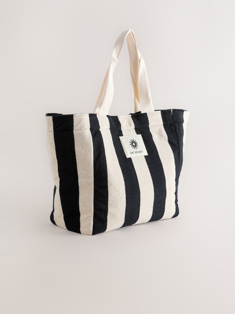 self. Black/White Towelling Shoulder Tote Bag - Image 1 of 5