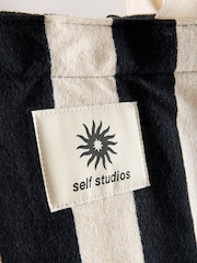 self. Black/White Towelling Shoulder Tote Bag - Image 4 of 5