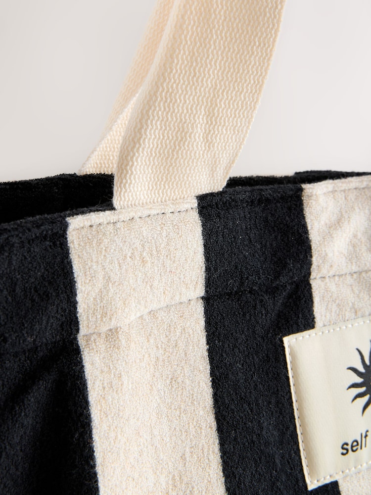 self. Black/White Towelling Shoulder Tote Bag - Image 5 of 5