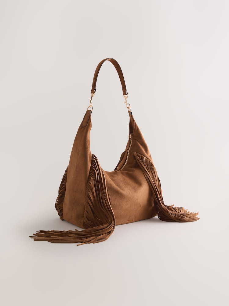 Μπρούτζινο καφετί - Suedette Fringe Shoulder Bag - Εικόνα 2 από 9