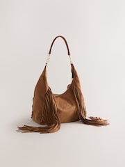 Μπρούτζινο καφετί - Suedette Fringe Shoulder Bag - Εικόνα 3 από 9