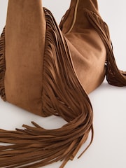Μπρούτζινο καφετί - Suedette Fringe Shoulder Bag - Εικόνα 5 από 9
