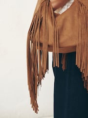 Μπρούτζινο καφετί - Suedette Fringe Shoulder Bag - Εικόνα 7 από 9