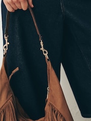 Μπρούτζινο καφετί - Suedette Fringe Shoulder Bag - Εικόνα 8 από 9