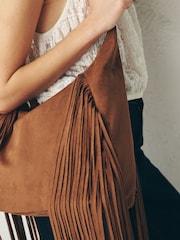 Μπρούτζινο καφετί - Suedette Fringe Shoulder Bag - Εικόνα 9 από 9