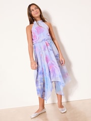 Blumenmuster in Lila - Lipsy Festliches Neckholder-Kleid mit Hanky-Saum (5-16 Jahre) - Bild 1 von 4