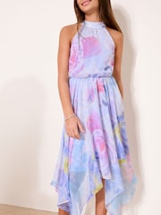 Blumenmuster in Lila - Lipsy Festliches Neckholder-Kleid mit Hanky-Saum (5-16 Jahre) - Bild 2 von 4