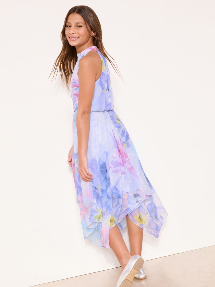 Blumenmuster in Lila - Lipsy Festliches Neckholder-Kleid mit Hanky-Saum (5-16 Jahre) - Bild 4 von 4