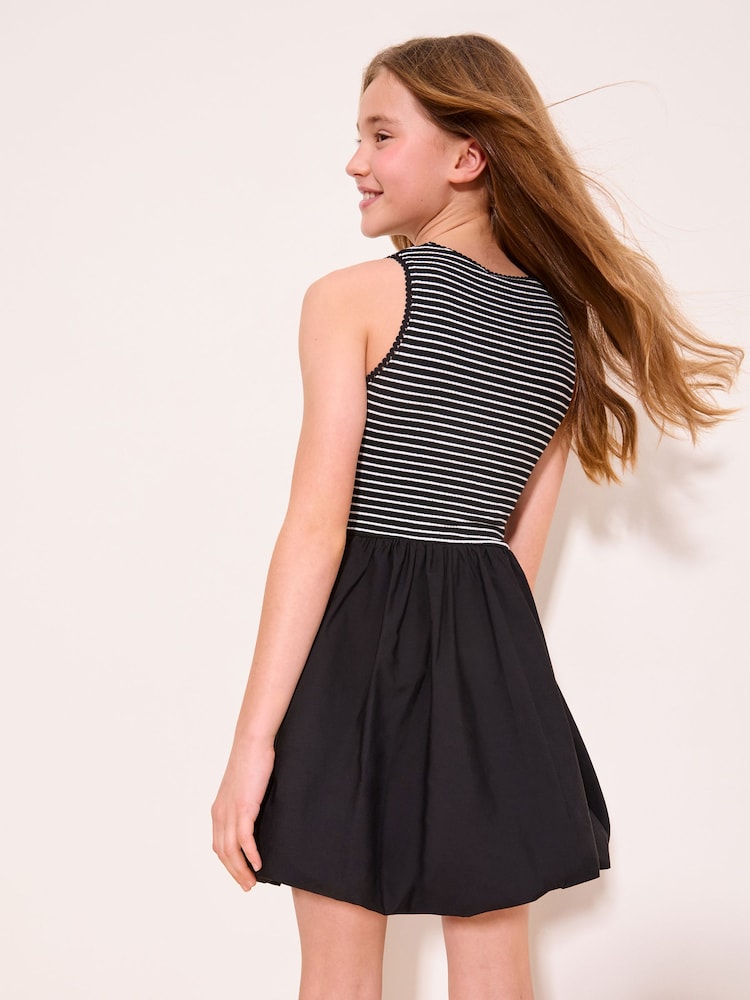 Lipsy Black/White 2-in-1 Striped Puffball Dress (5-16yrs) - Image 4 of 4