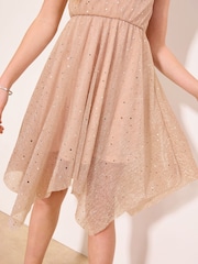 Lipsy Pink Halter Hanky Hem Sparkle Party Dress (7-16yrs) - Image 2 of 5