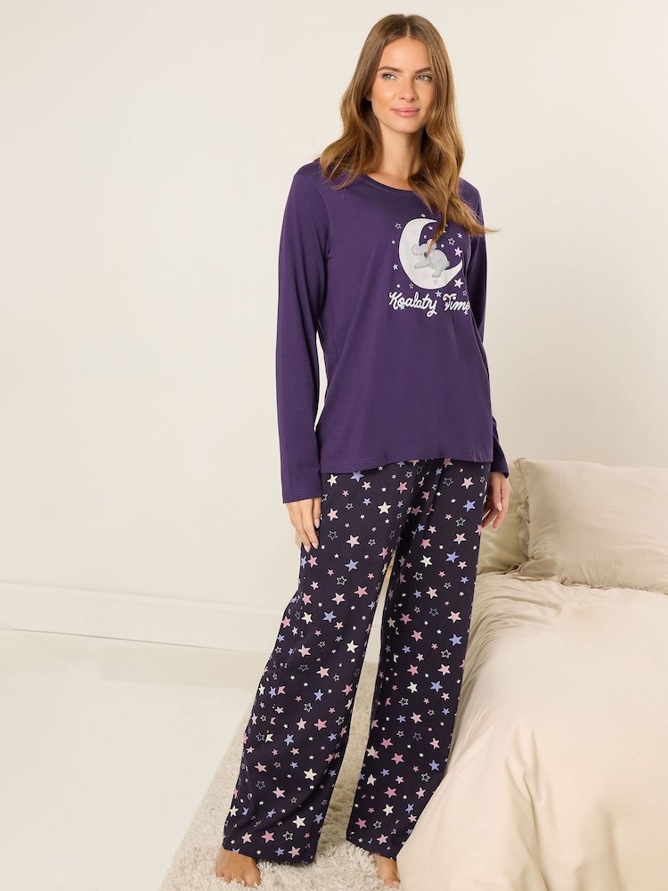 M&Co Purple Koalaty Time Long Sleeve Wide Leg PJ Set - Image 2 of 5 M&Co Purple Koalaty Time Long Sleeve Wide Leg PJ Set - Image 2 of 5