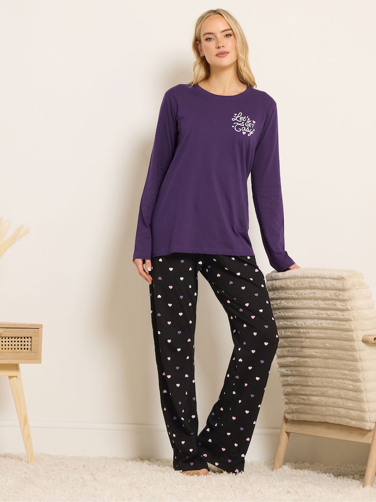 Long Tall Sally Purple Lets Get Cosy Long Sleeve Wide Leg PJ Set - Image 1 of 5 Long Tall Sally Purple Lets Get Cosy Long Sleeve Wide Leg PJ Set - Image 1 of 5