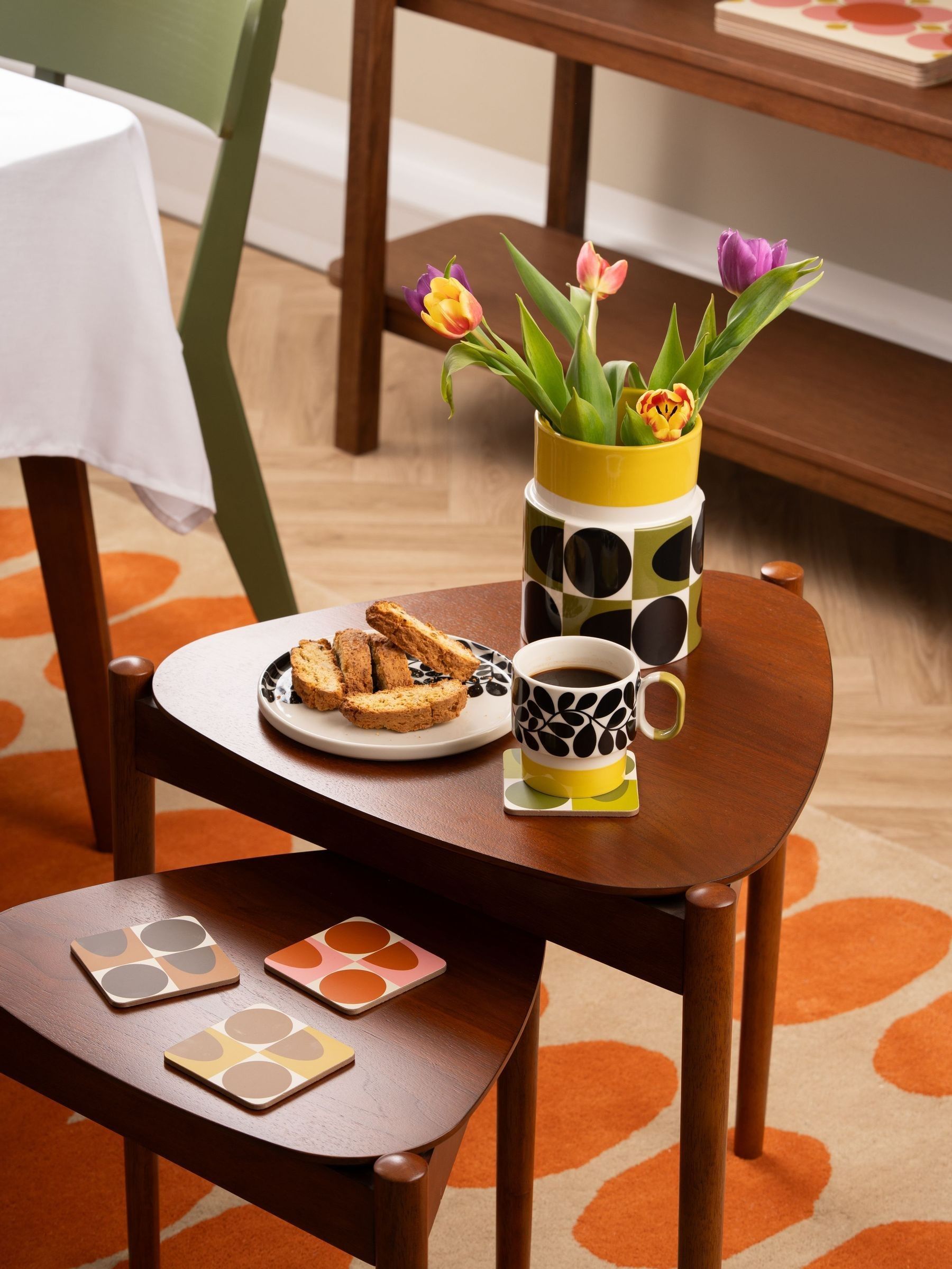 Orla Kiely Unisex Multi Set Of 4 Spot Square Oval Coasters
