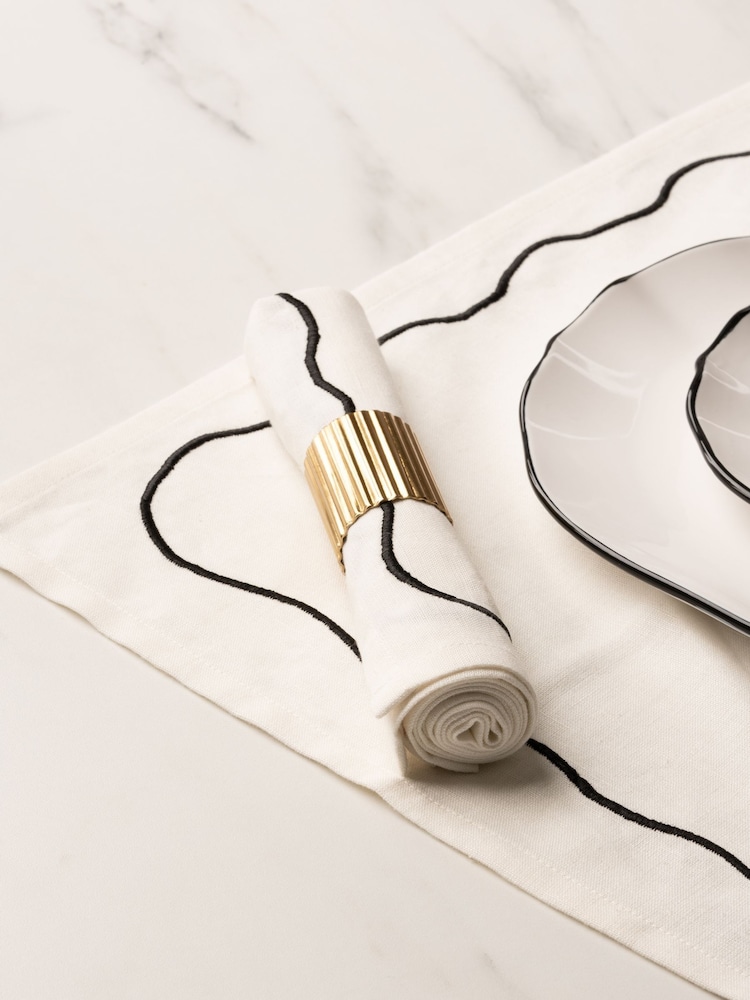 Style Sisters Cream Embroidered Napkins Set Of 4 - Image 2 of 3 Style Sisters Cream Embroidered Napkins Set Of 4 - Image 2 of 3