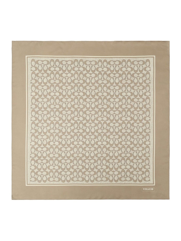 COACH Cream Textured Signature C Printed Silk Square Scarf - Image 1 of 4 COACH Cream Textured Signature C Printed Silk Square Scarf - Image 1 of 4