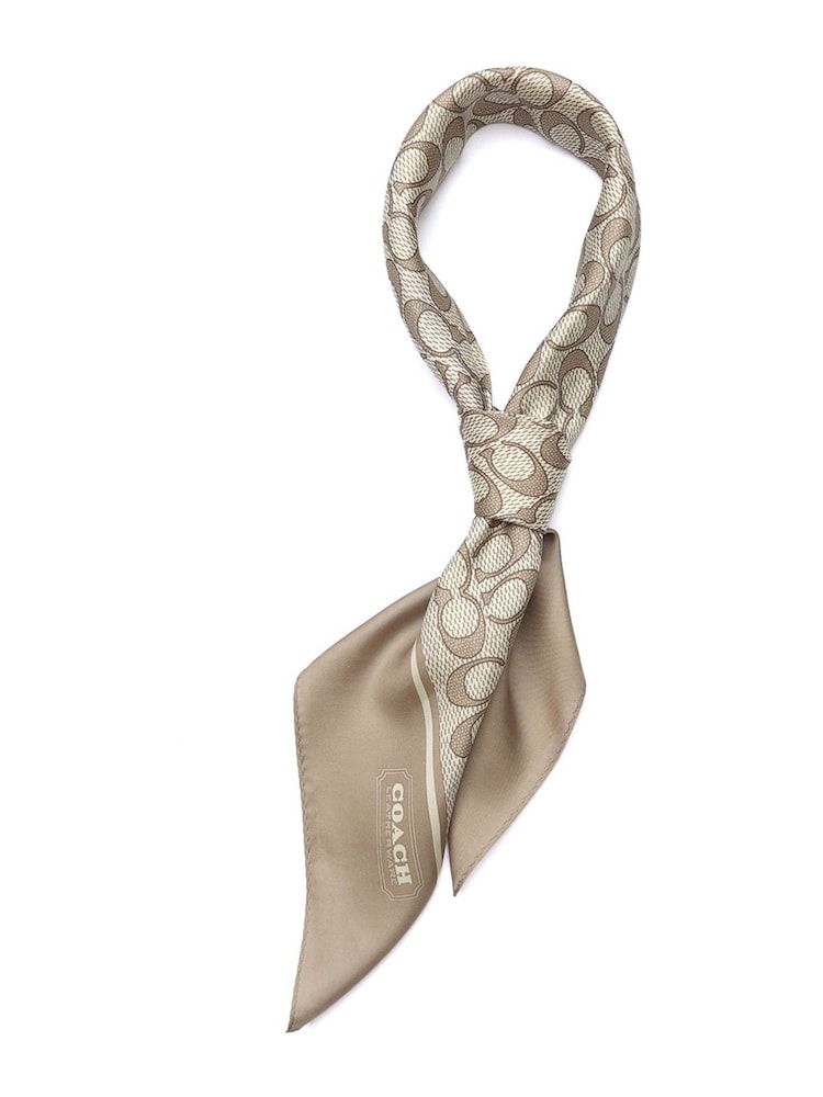 COACH Cream Textured Signature C Printed Silk Square Scarf - Image 2 of 4 COACH Cream Textured Signature C Printed Silk Square Scarf - Image 2 of 4