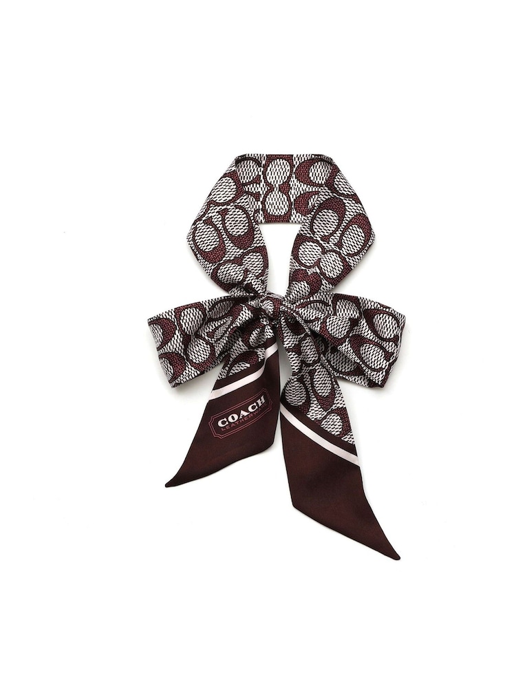 COACH Purple Textured Signature C Printed Silk Skinny Scarf - Image 2 of 4 COACH Purple Textured Signature C Printed Silk Skinny Scarf - Image 2 of 4