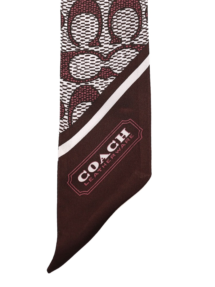 COACH Purple Textured Signature C Printed Silk Skinny Scarf - Image 4 of 4 COACH Purple Textured Signature C Printed Silk Skinny Scarf - Image 4 of 4