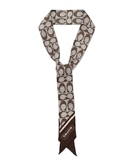 COACH Brown Textured Signature C Printed Silk Skinny Scarf - Image 3 of 4