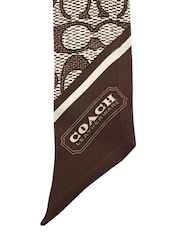 COACH Brown Textured Signature C Printed Silk Skinny Scarf - Image 4 of 4