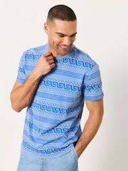 FatFace Blue Graphic Stripe Tshirt - Image 1 of 6